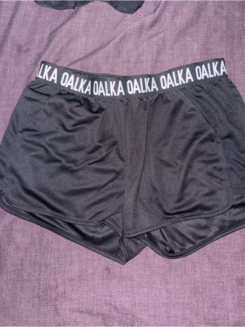 Oalka Black Women's Athletic Shorts with Logo Waistband